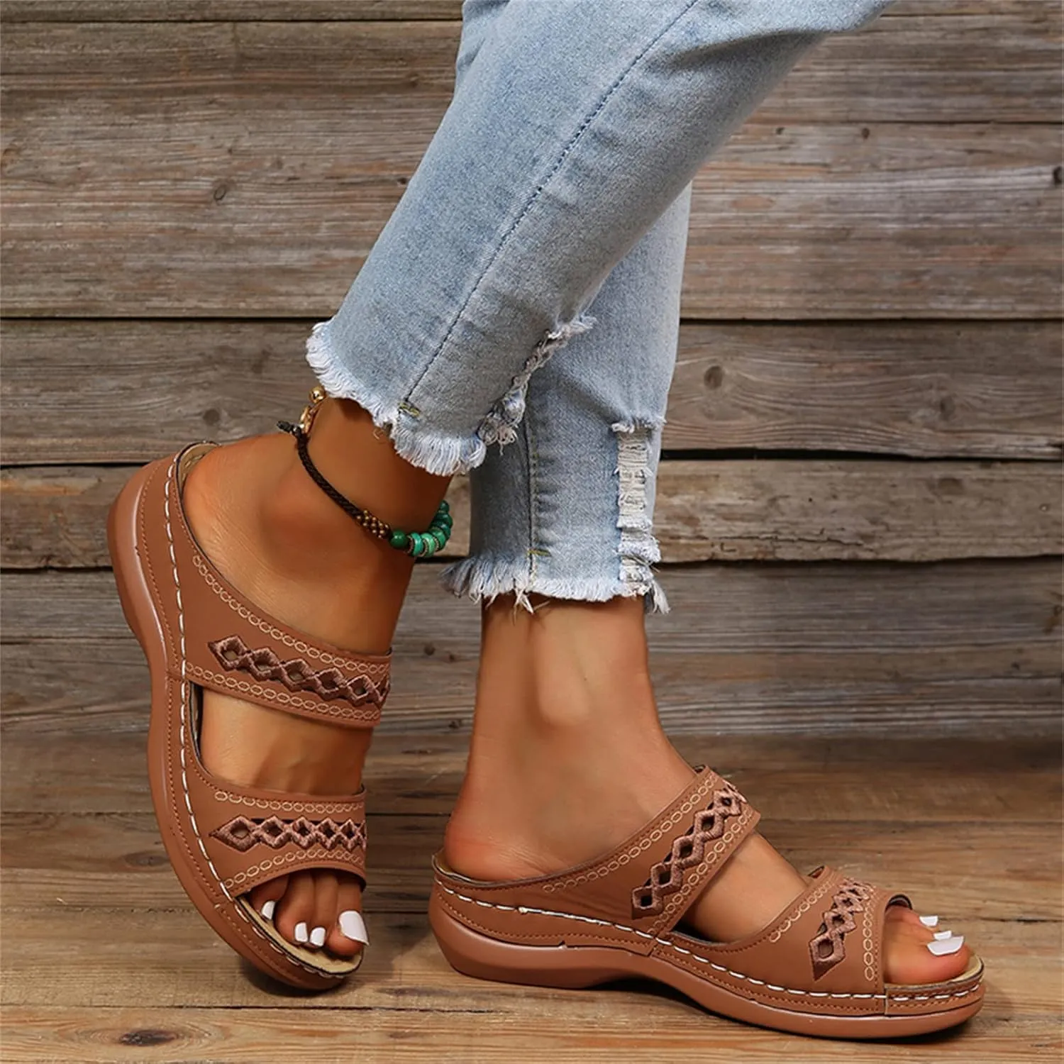 Ladmiple Sandals Women Summer Fashion Hollow-Out Flip Flops Arch Support Slippers Beach Roman Open Toe Orthopedic Sandal