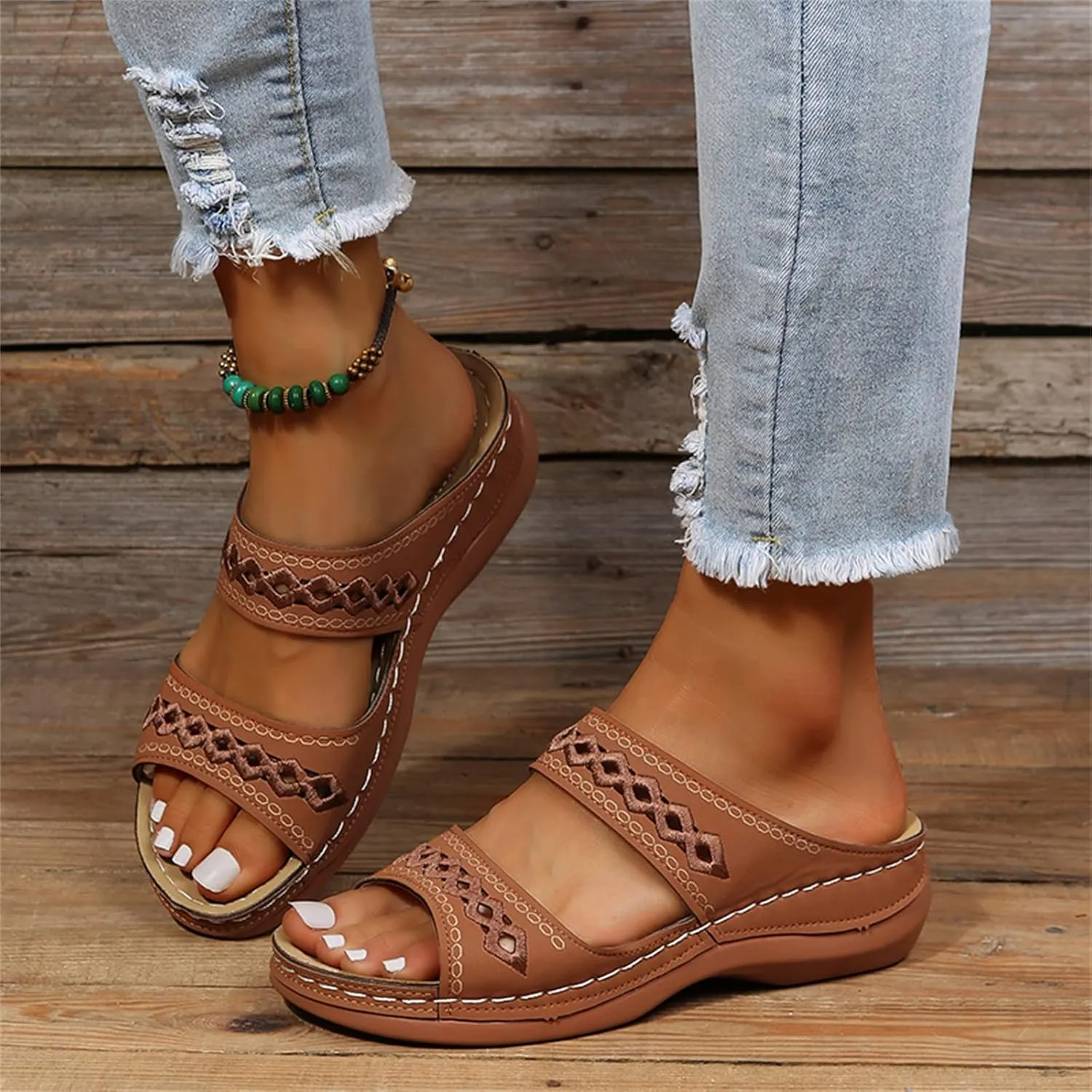 Ladmiple Sandals Women Summer Fashion Hollow-Out Flip Flops Arch Support Slippers Beach Roman Open Toe Orthopedic Sandal