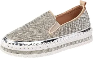 Ladmiple Sneakers For Women Walking Shoes Wide Width Glitter Sparkly Fashion Slip On Dressy Casual Summer Flats Loafers