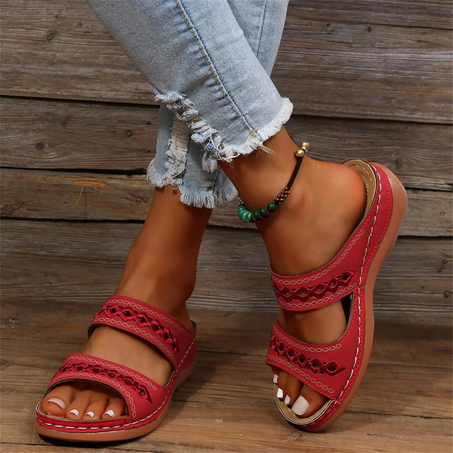Ladmiple Summer Sandals for Women 2023 Wedge Slides Sandal Breathable Slip On Open Toe Dressy Comfort Orthopedic Sandals