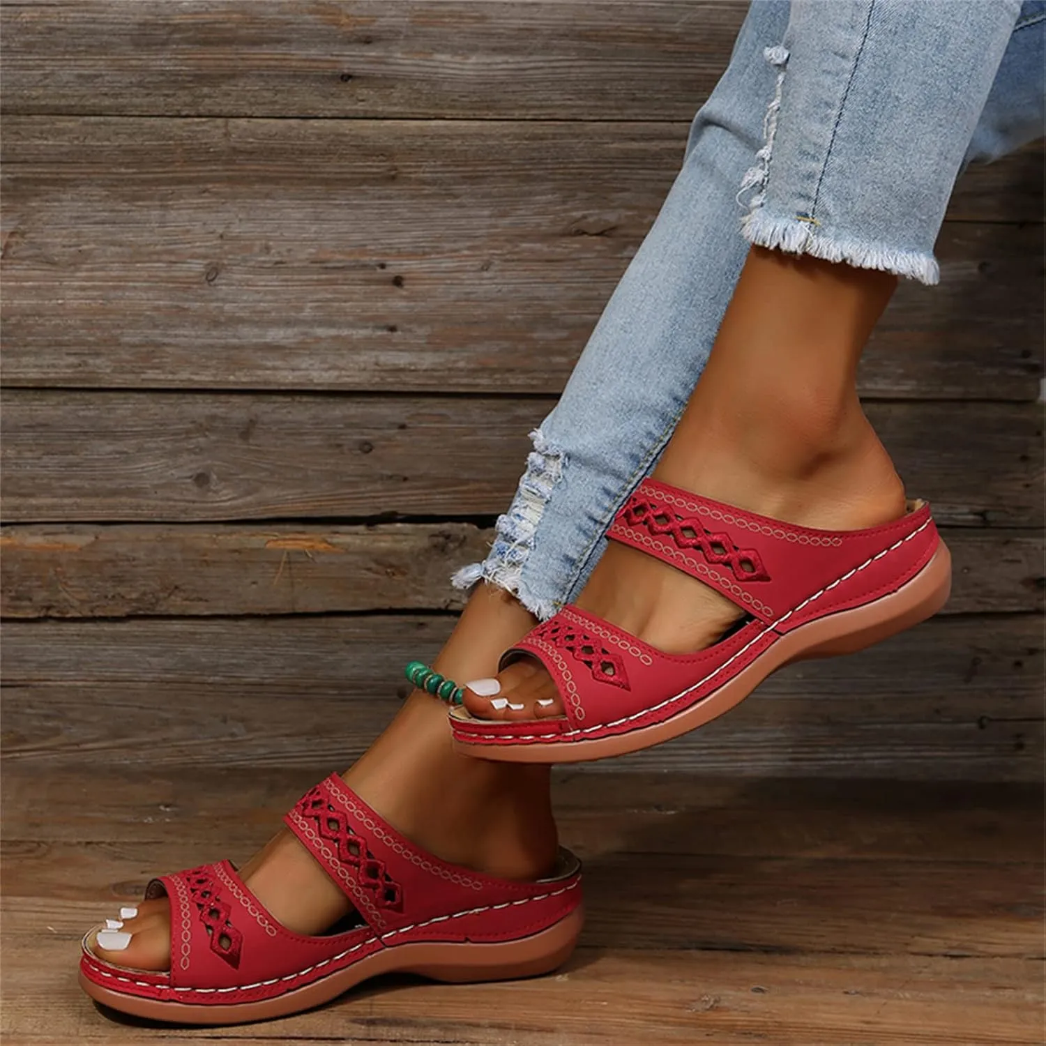 Lausiuoe Orthopedic Sandals For Women Dressy Arch Support Slides Slippers Comfort Orthotic Flip Flops for Plantar Fasciitis