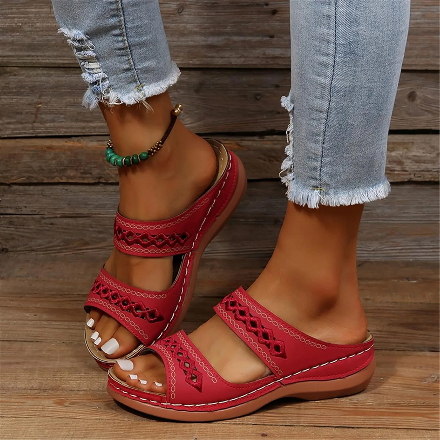 Lausiuoe Orthopedic Sandals For Women Dressy Arch Support Slides Slippers Comfort Orthotic Flip Flops for Plantar Fasciitis