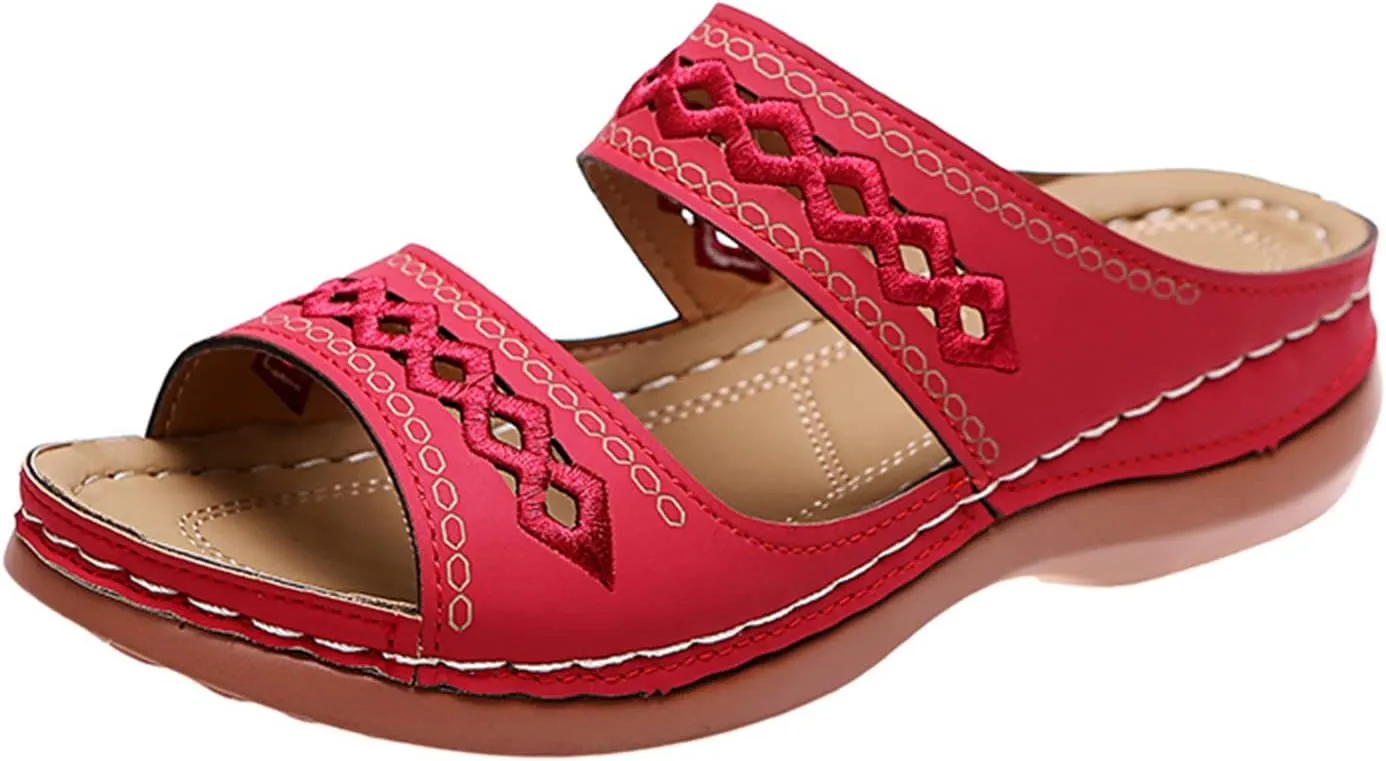 Lausiuoe Orthopedic Sandals For Women Dressy Arch Support Slides Slippers Comfort Orthotic Flip Flops for Plantar Fasciitis