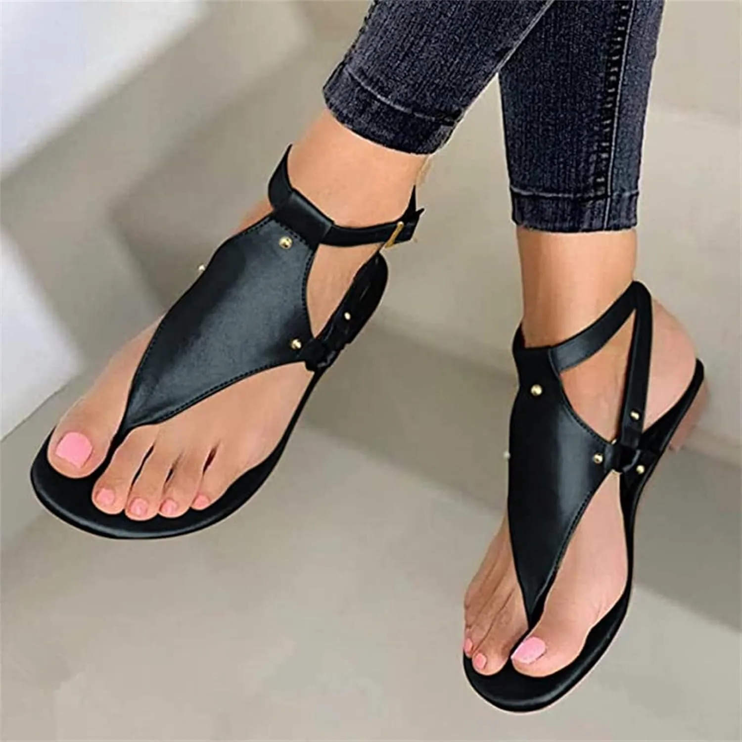 Lausiuoe Sandals for Women Dressy Summer,Womens Ankle Strap Casual Strappy Flat Sandals Gladiator Beach Sandals Thong Flip Flops
