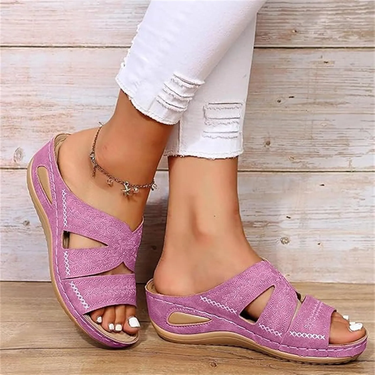 Lausiuoe Sandals Women Dressy Comfortable Walking Orthopedic Slippers Arch Support Summer Casual Orthotic Slides Flip Flops