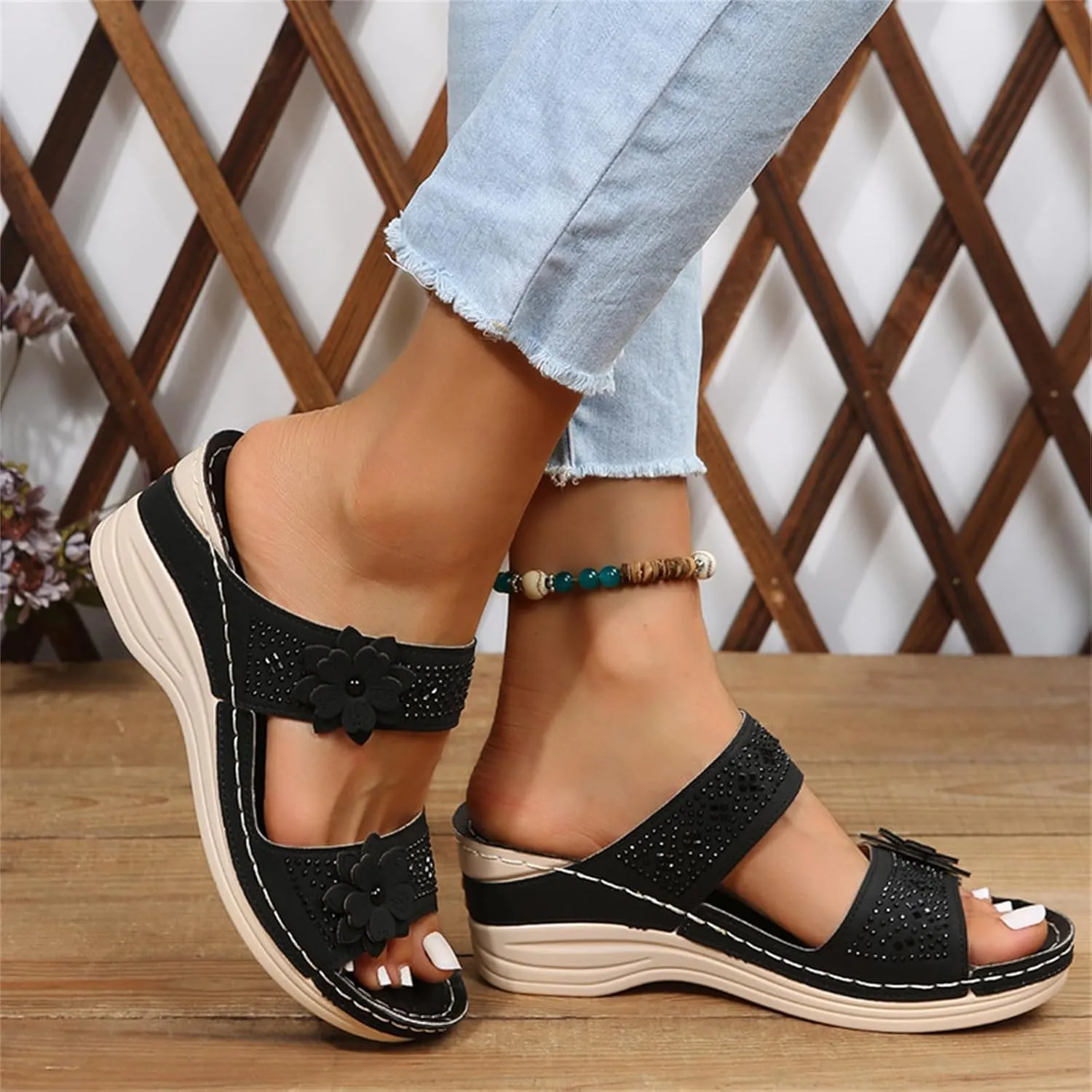 Lausiuoe Sandals Women Dressy Summer Flat Walking Comfortable Orthopedic Slippers Orthotic Casual Arch Support Slides Shoes