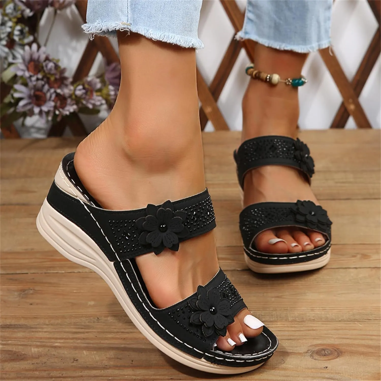 Lausiuoe Sandals Women Dressy Summer Flat Walking Comfortable Orthopedic Slippers Orthotic Casual Arch Support Slides Shoes