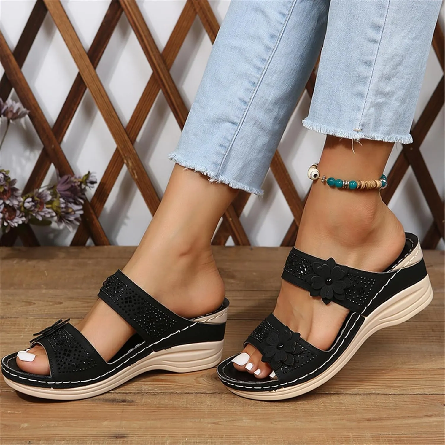 Lausiuoe Sandals Women Dressy Summer Flat Walking Comfortable Orthopedic Slippers Orthotic Casual Arch Support Slides Shoes