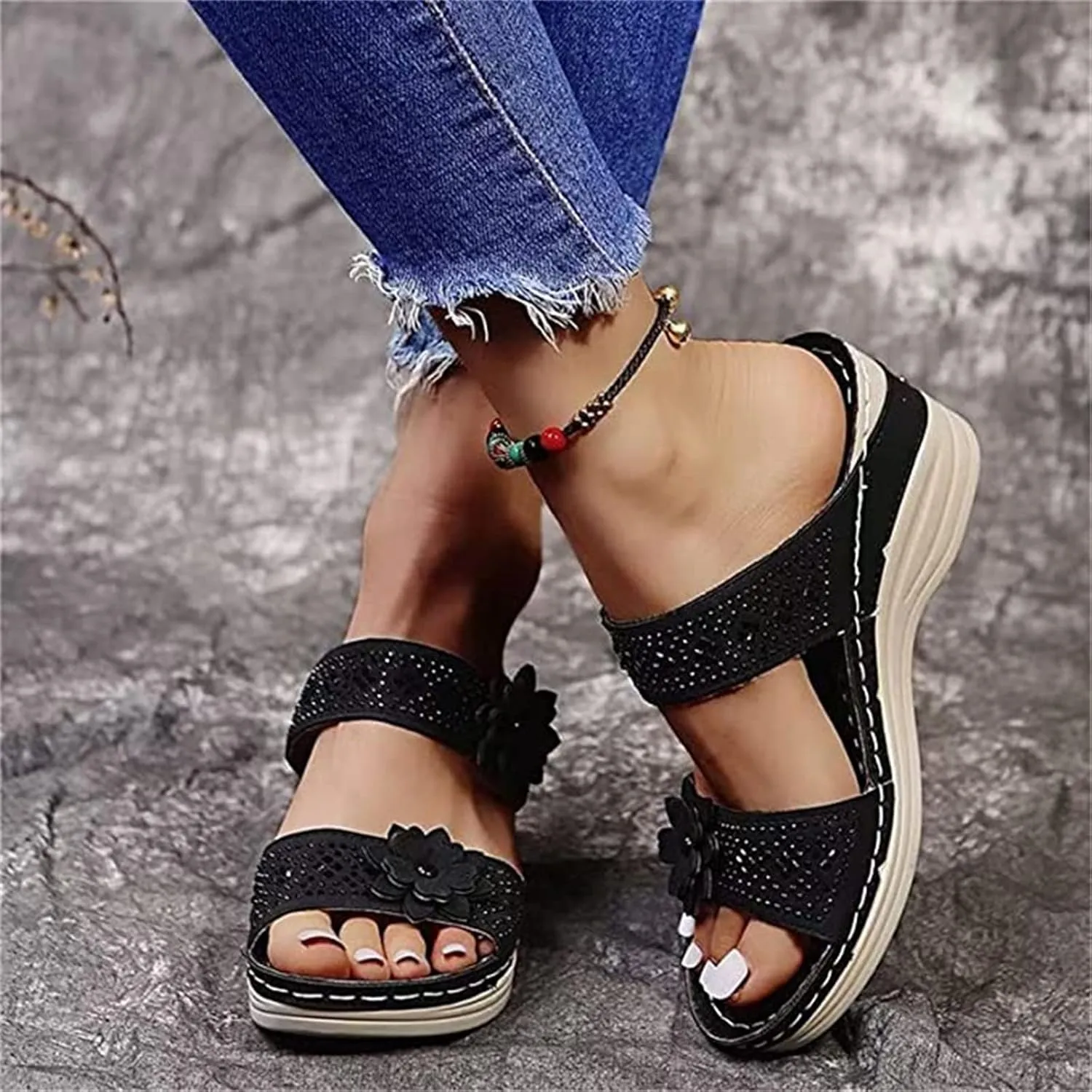 Lausiuoe Sandals Women Dressy Summer Flat Walking Comfortable Orthopedic Slippers Orthotic Casual Arch Support Slides Shoes