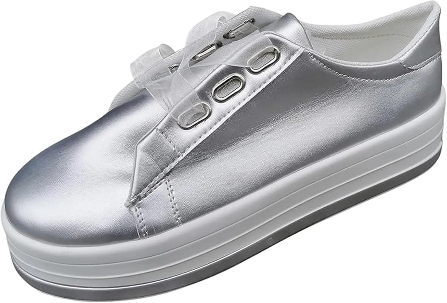 Lausiuoe Shoes For Women Dressy Casual Platform Leather Sneakers Low Top Fashion Comfortable Walking Flat Shoes Loafers