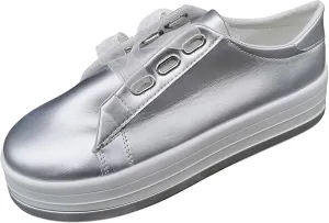 Lausiuoe Shoes For Women Dressy Casual Platform Leather Sneakers Low Top Fashion Comfortable Walking Flat Shoes Loafers