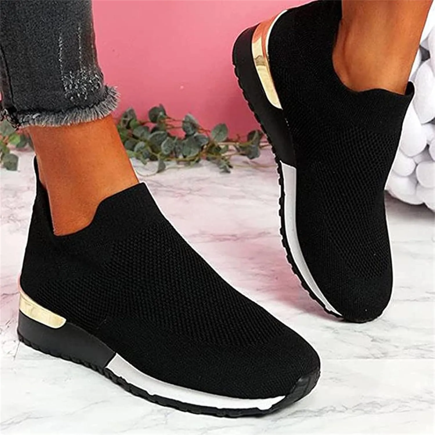 Lausiuoe Sneakers For Women Walking Shoes Comfortable Fashion Lightweight Casual Mesh Slip On Sneakers for Running Gym
