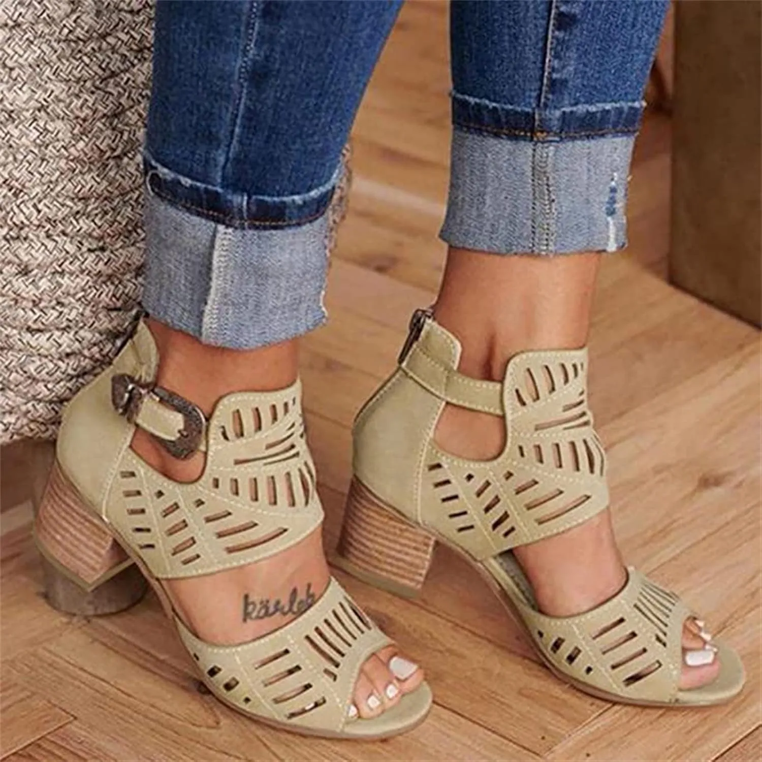 Lausiuoe Women Sandals,Womens Open Toe Ankle Strap Chunky Block High Heel Pump Sandals Casual Dressy Summer Sandals