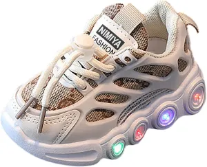 Light Up Shoes for Kids Fashion Adjustable Strap Lace-Up Athletic Sport Walking Sneakers Light up Shoes for Girls Size 2