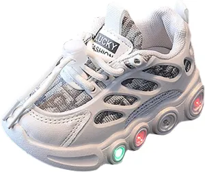 Light Up Shoes for Kids Fashion Adjustable Strap Lace-Up Athletic Sport Walking Sneakers Light up Shoes for Girls Size 2