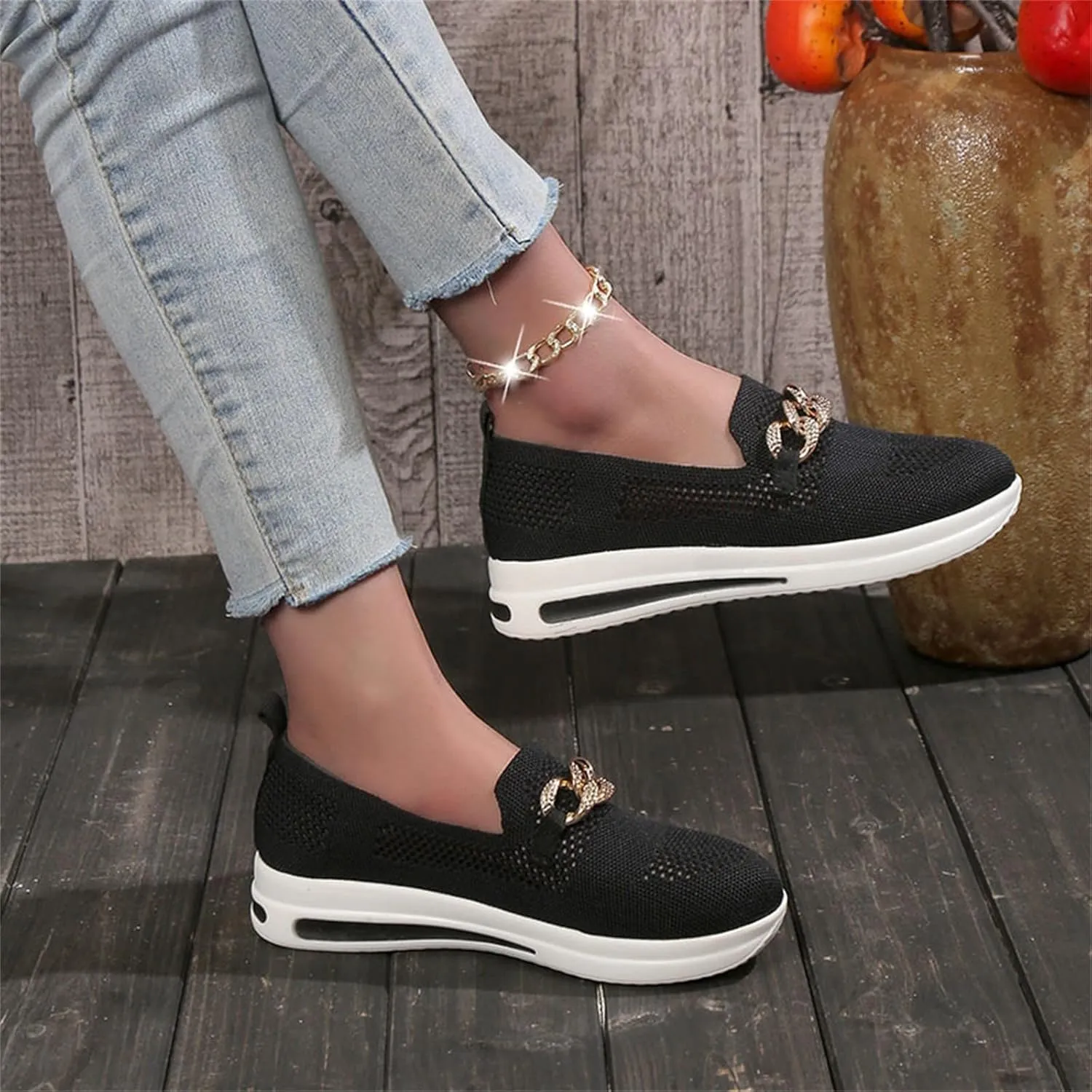 Loafers for Women Trendy Mesh Knit Walking Shoes Sock Sneakers Lightweight Comfy Breathable Casual Pull-on Daily Shoe