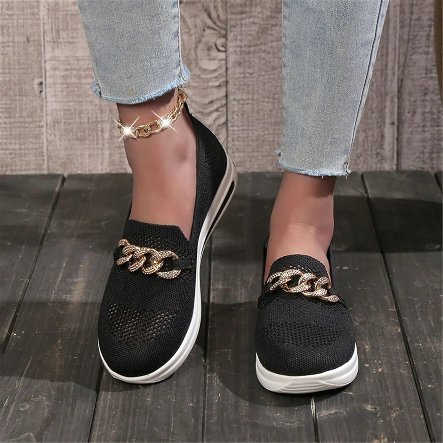 Loafers for Women Trendy Mesh Knit Walking Shoes Sock Sneakers Lightweight Comfy Breathable Casual Pull-on Daily Shoe