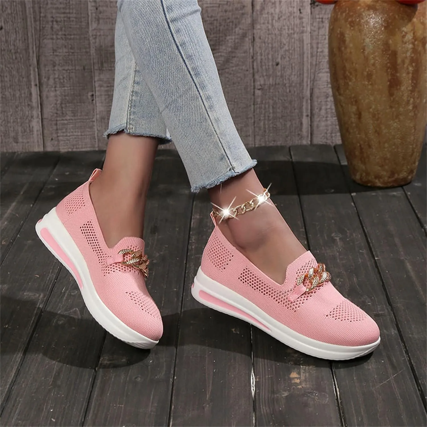 Loafers for Women Trendy Mesh Knit Walking Shoes Sock Sneakers Lightweight Comfy Breathable Casual Pull-on Daily Shoe