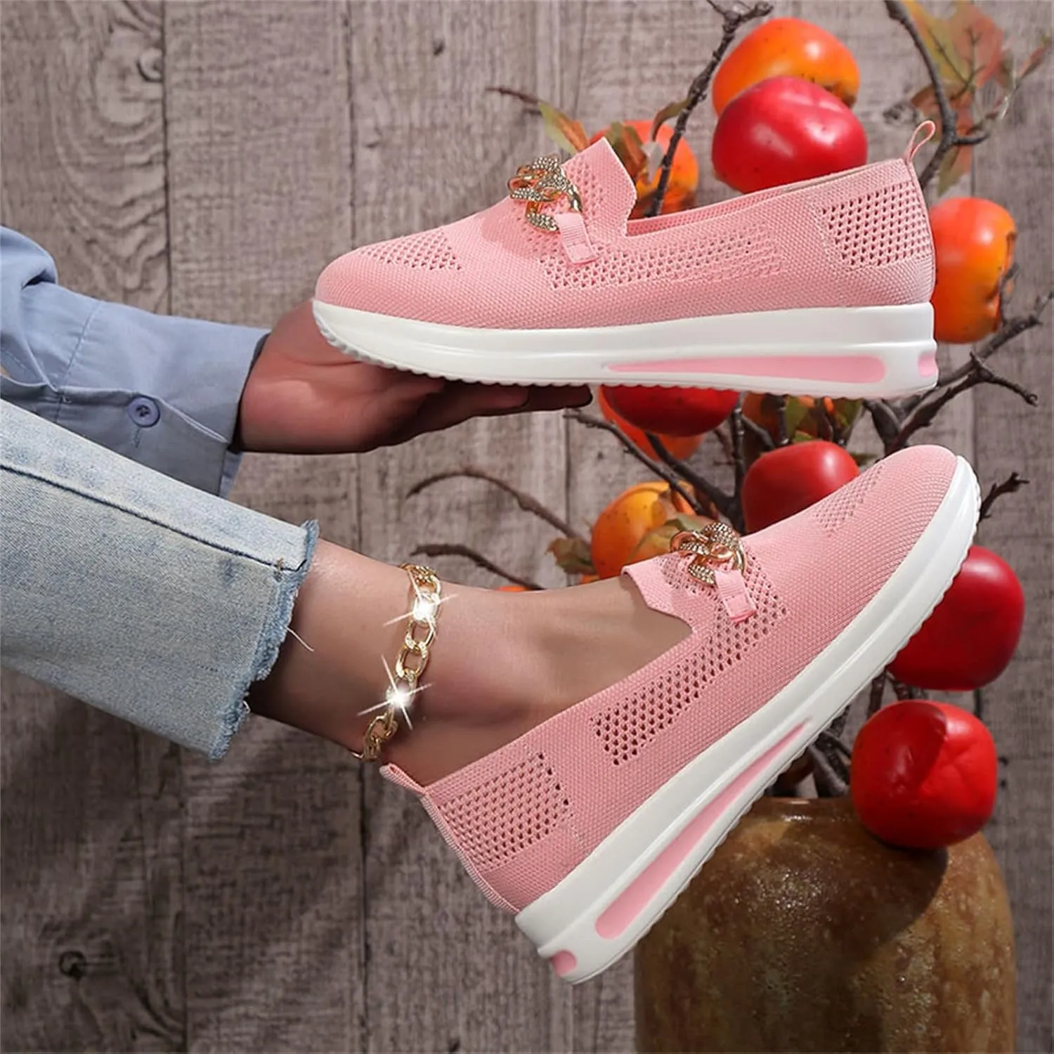 Loafers for Women Trendy Mesh Knit Walking Shoes Sock Sneakers Lightweight Comfy Breathable Casual Pull-on Daily Shoe