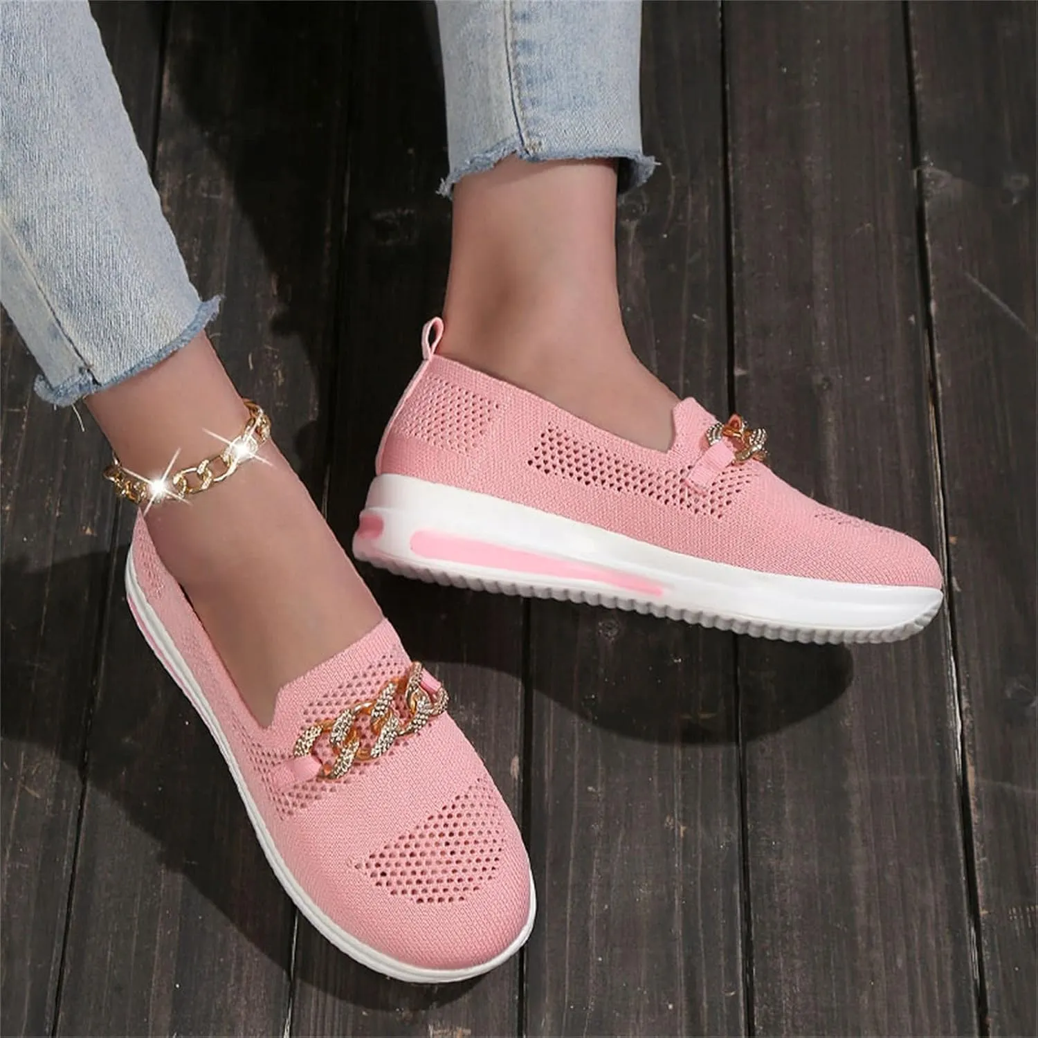 Loafers for Women Trendy Mesh Knit Walking Shoes Sock Sneakers Lightweight Comfy Breathable Casual Pull-on Daily Shoe