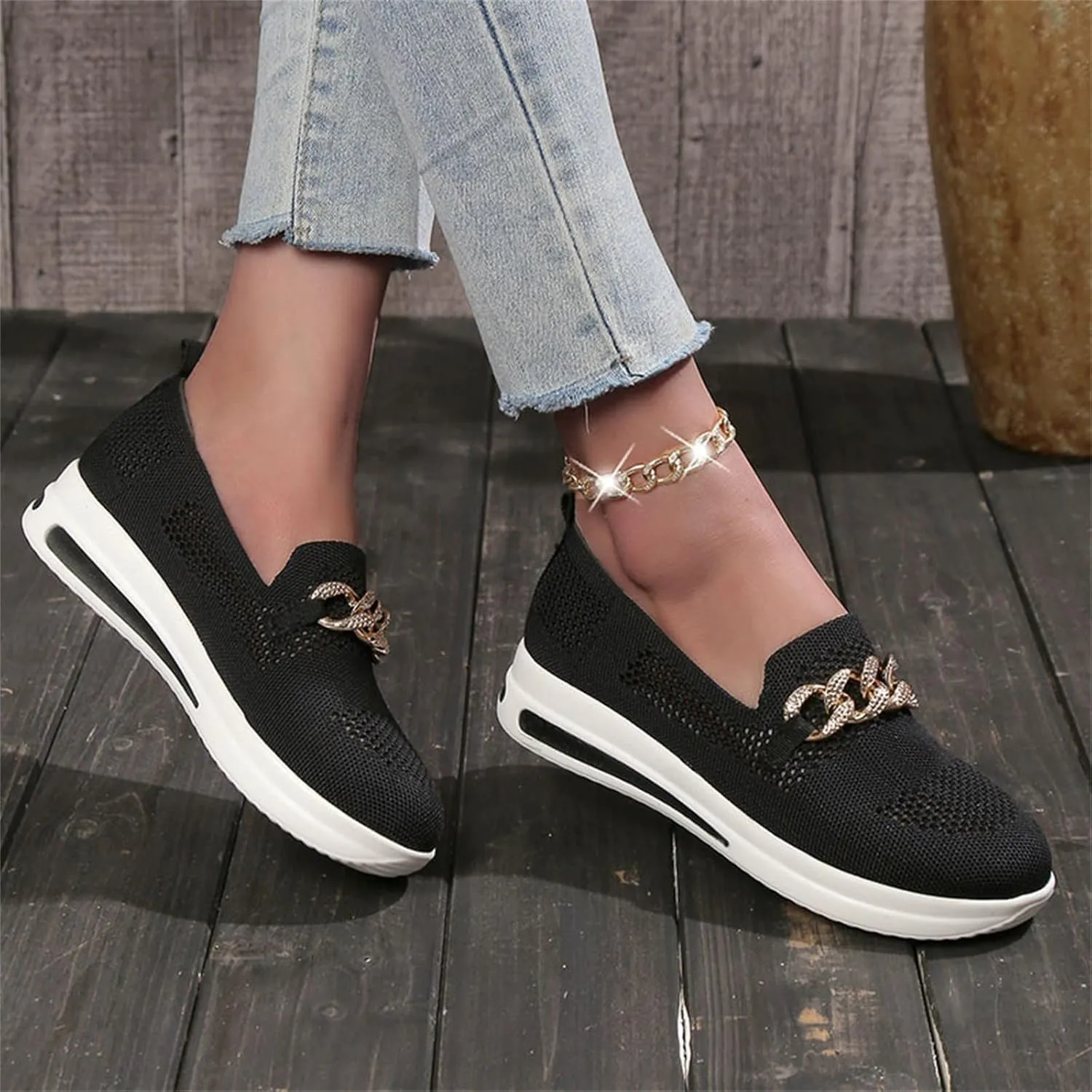 Loafers for Women Trendy Mesh Knit Walking Shoes Sock Sneakers Lightweight Comfy Breathable Casual Pull-on Daily Shoe