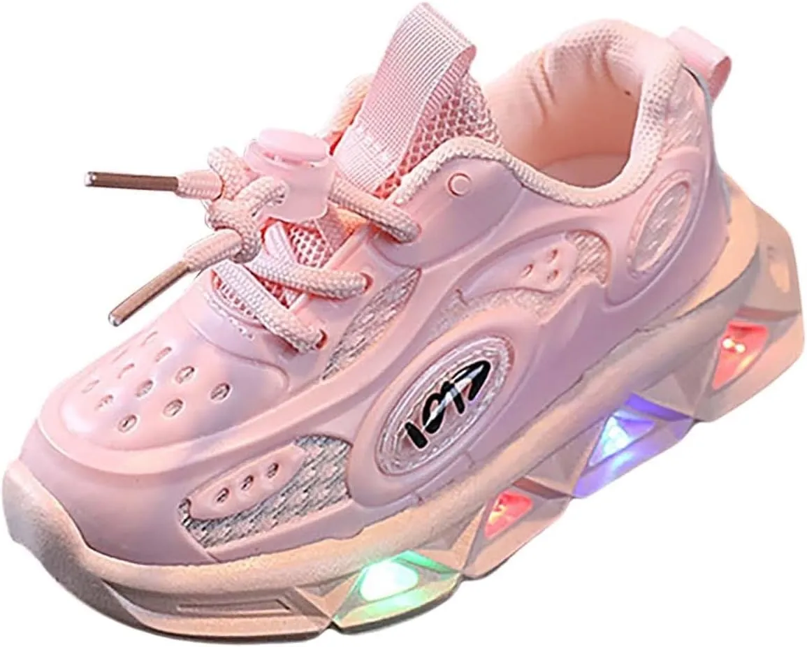 Memory Foam Light Up Sneaker for Toddler Baby Boys Girls Mesh Lace-Up Breathable Led First Walking Sport Shoes Non Slip