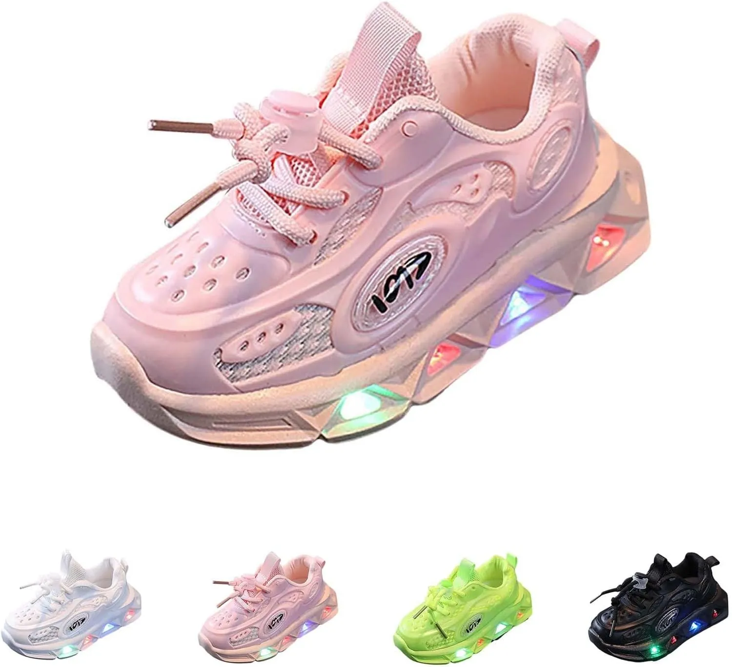 Memory Foam Light Up Sneaker for Toddler Baby Boys Girls Mesh Lace-Up Breathable Led First Walking Sport Shoes Non Slip