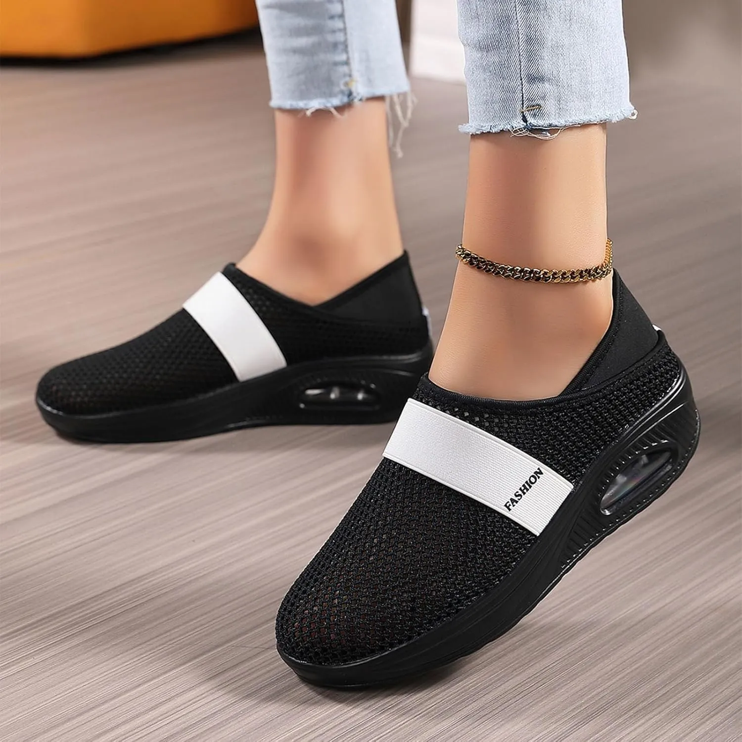 Men Slip on Walking Shoes Air Cushion Casual Dressy Memory Foam Breathable Fashion Sneakers Non Slip Arch Support Cushioning Athletic Running Shoes