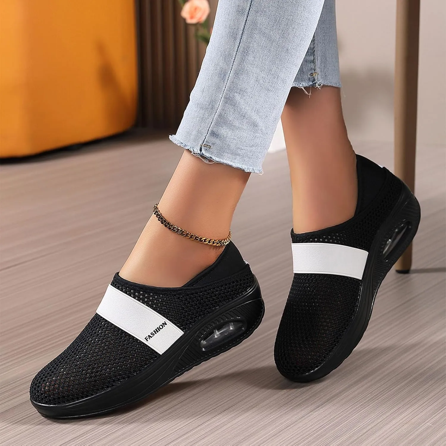 Men Slip on Walking Shoes Air Cushion Casual Dressy Memory Foam Breathable Fashion Sneakers Non Slip Arch Support Cushioning Athletic Running Shoes
