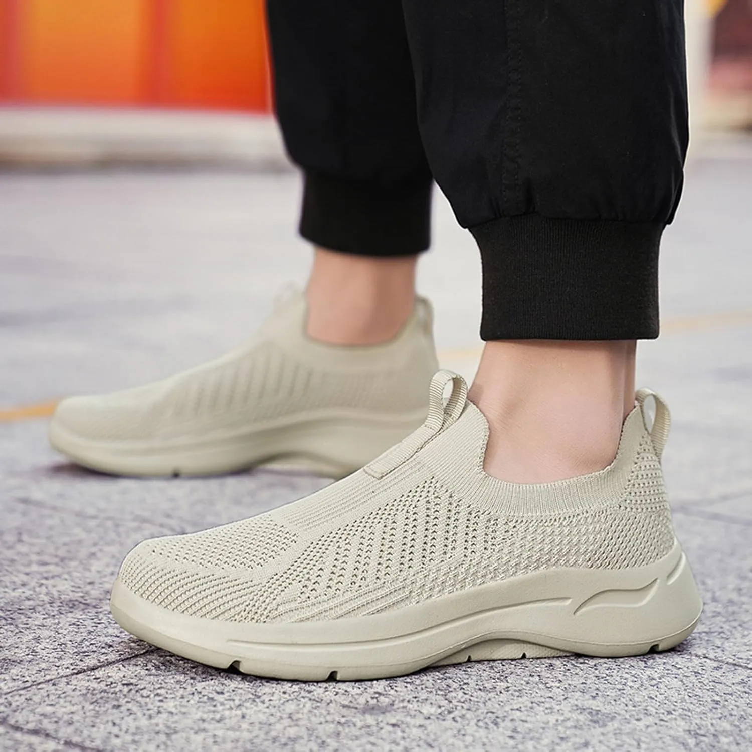 Mens Breathable Slip On Dress Shoes Lightweight Breathable Walking Shoe Gym Tennis Elastic Fly Woven Mesh Shoes