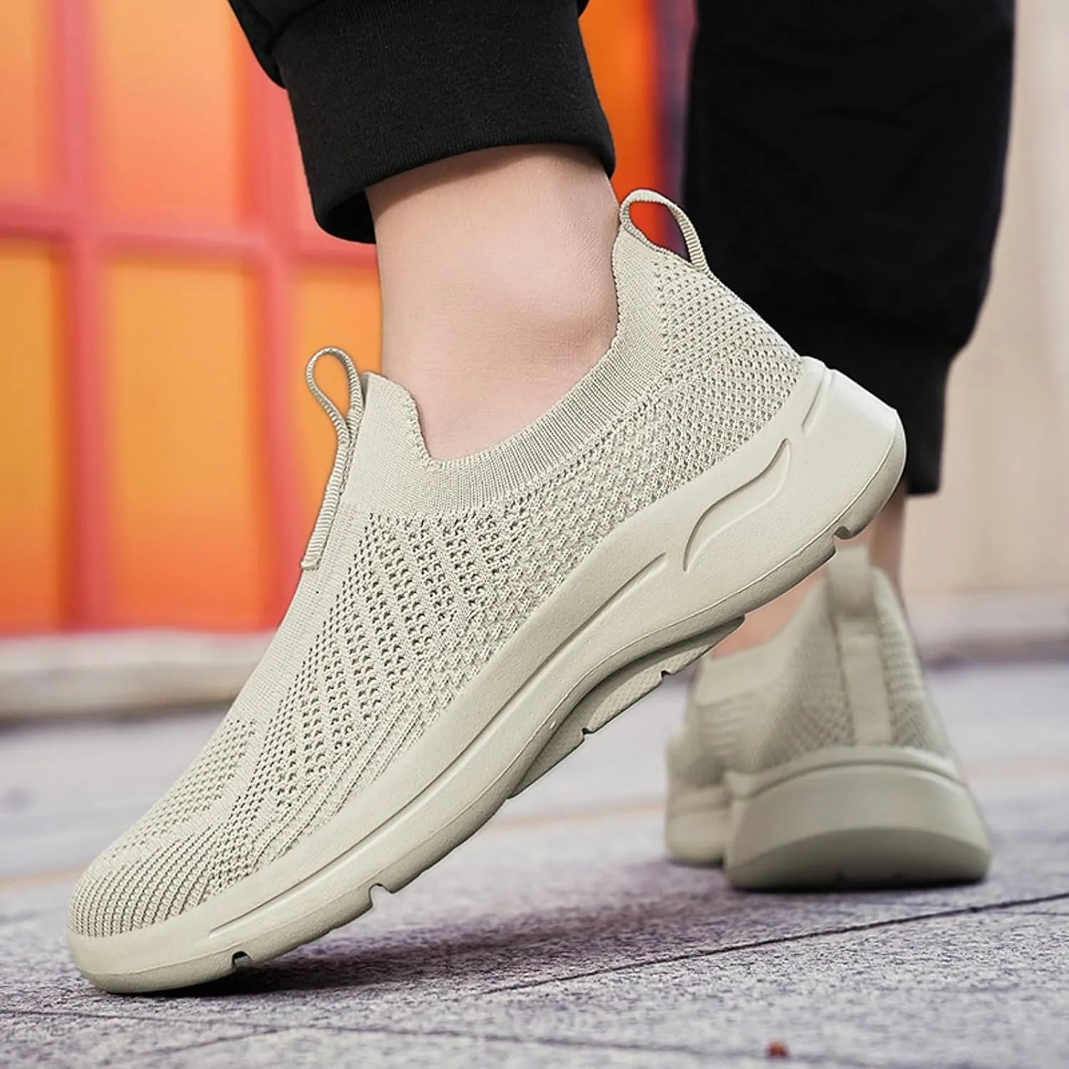 Mens Breathable Slip On Dress Shoes Lightweight Breathable Walking Shoe Gym Tennis Elastic Fly Woven Mesh Shoes