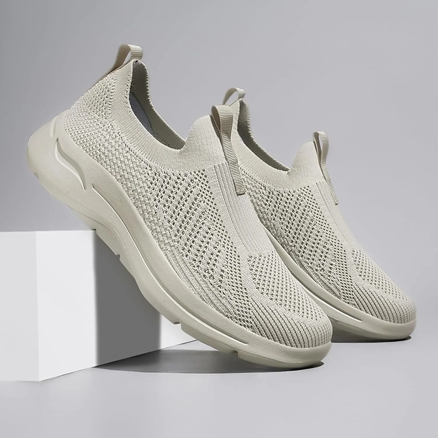 Mens Breathable Slip On Dress Shoes Lightweight Breathable Walking Shoe Gym Tennis Elastic Fly Woven Mesh Shoes