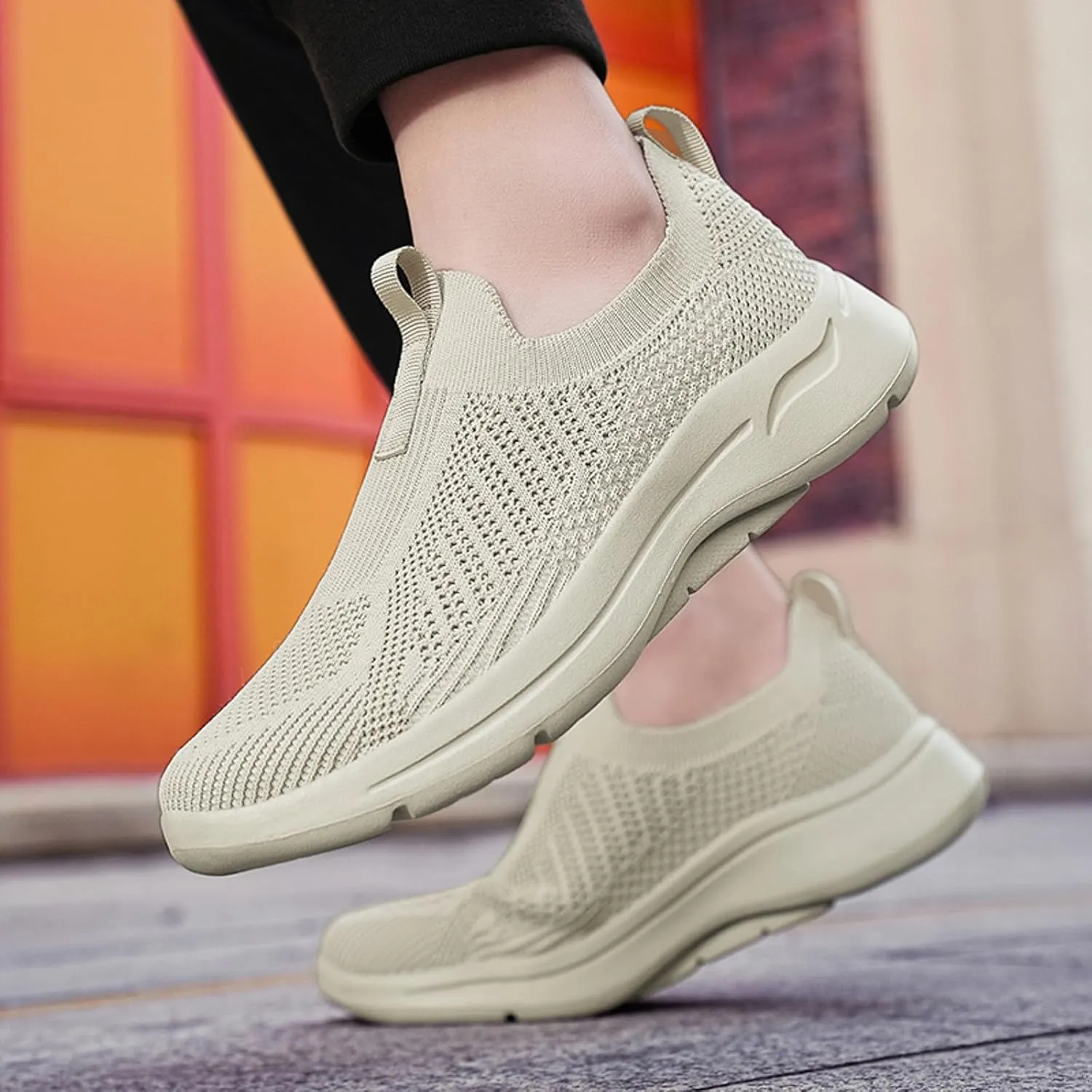 Mens Breathable Slip On Dress Shoes Lightweight Breathable Walking Shoe Gym Tennis Elastic Fly Woven Mesh Shoes