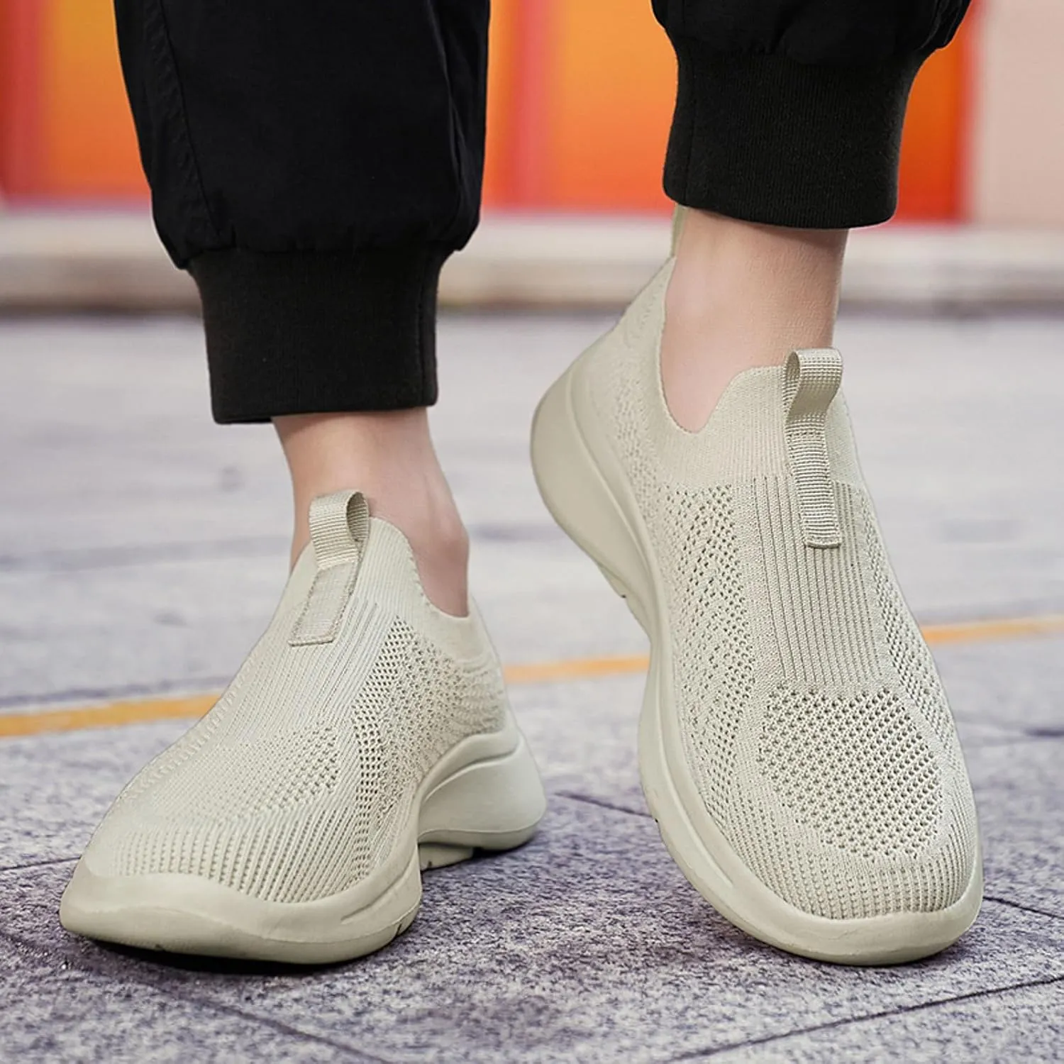 Mens Breathable Slip On Dress Shoes Lightweight Breathable Walking Shoe Gym Tennis Elastic Fly Woven Mesh Shoes