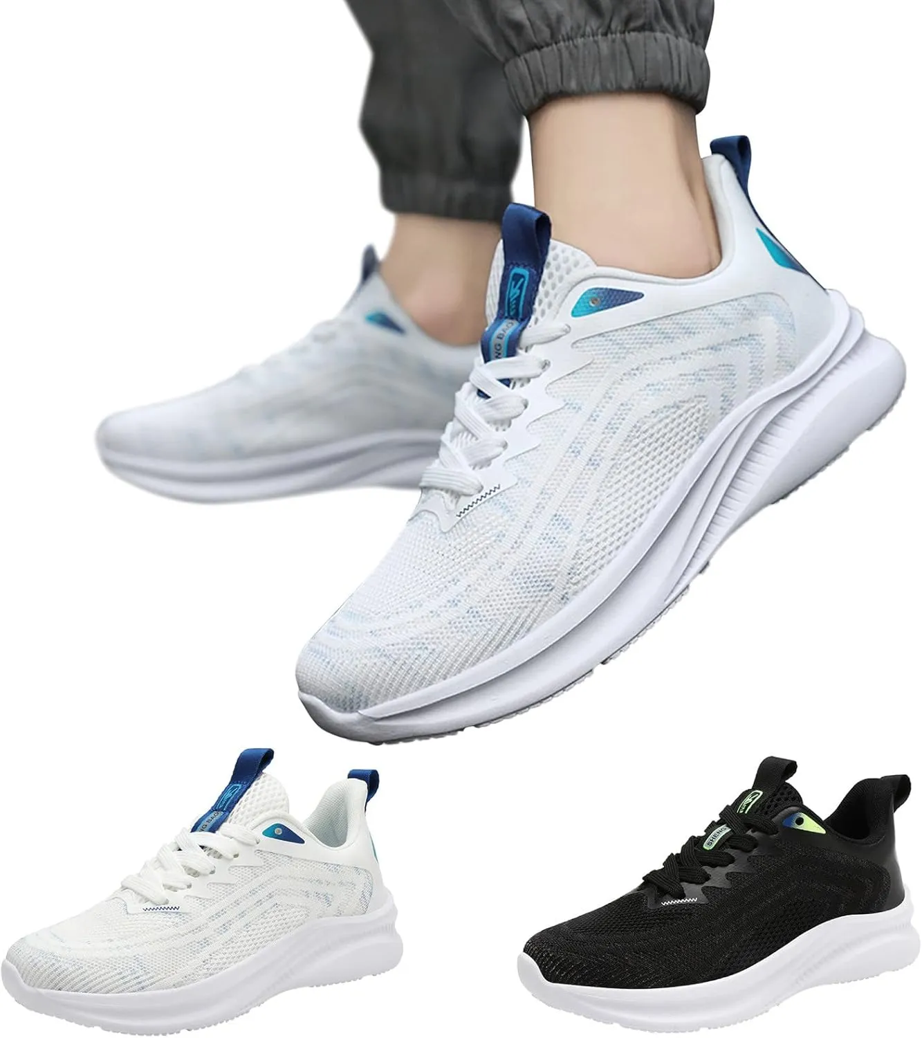 Men's Breathable Stretch Workout Shoes Lightweight Breathable Slip On Running Shoe Sport Jogging Walking Shoes