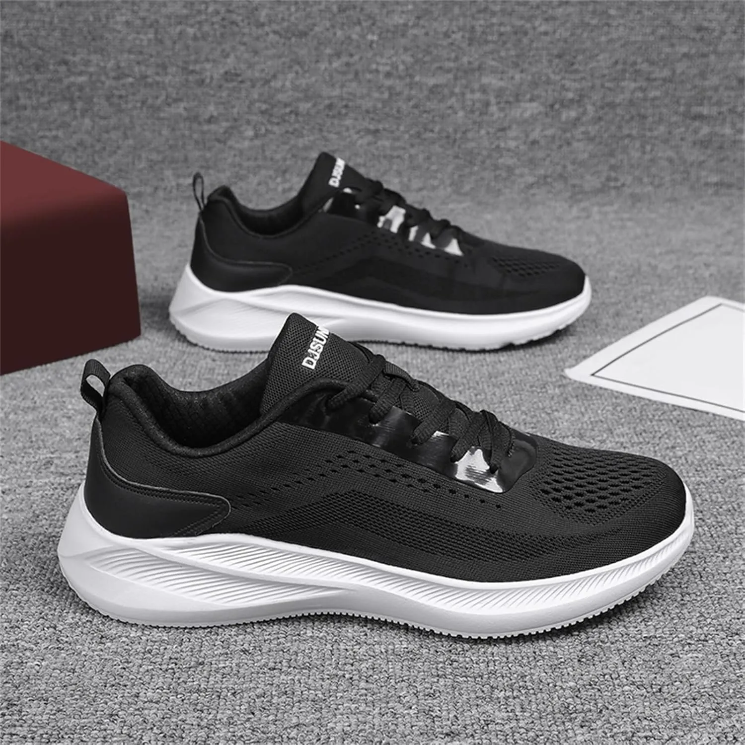 Mens Casual Cushion Running Shoes Breathable Mesh Thick Sole Comfy Walking Shoes with Arch Support Non-Slip Lightweight Tennis Sneakers for Men Low Top Soft Sole Travel Daily Work Footwear