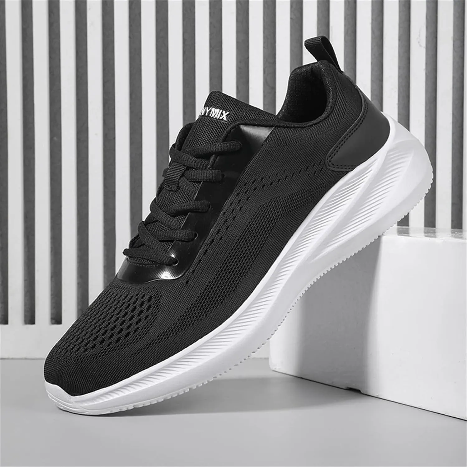 Mens Casual Cushion Running Shoes Breathable Mesh Thick Sole Comfy Walking Shoes with Arch Support Non-Slip Lightweight Tennis Sneakers for Men Low Top Soft Sole Travel Daily Work Footwear