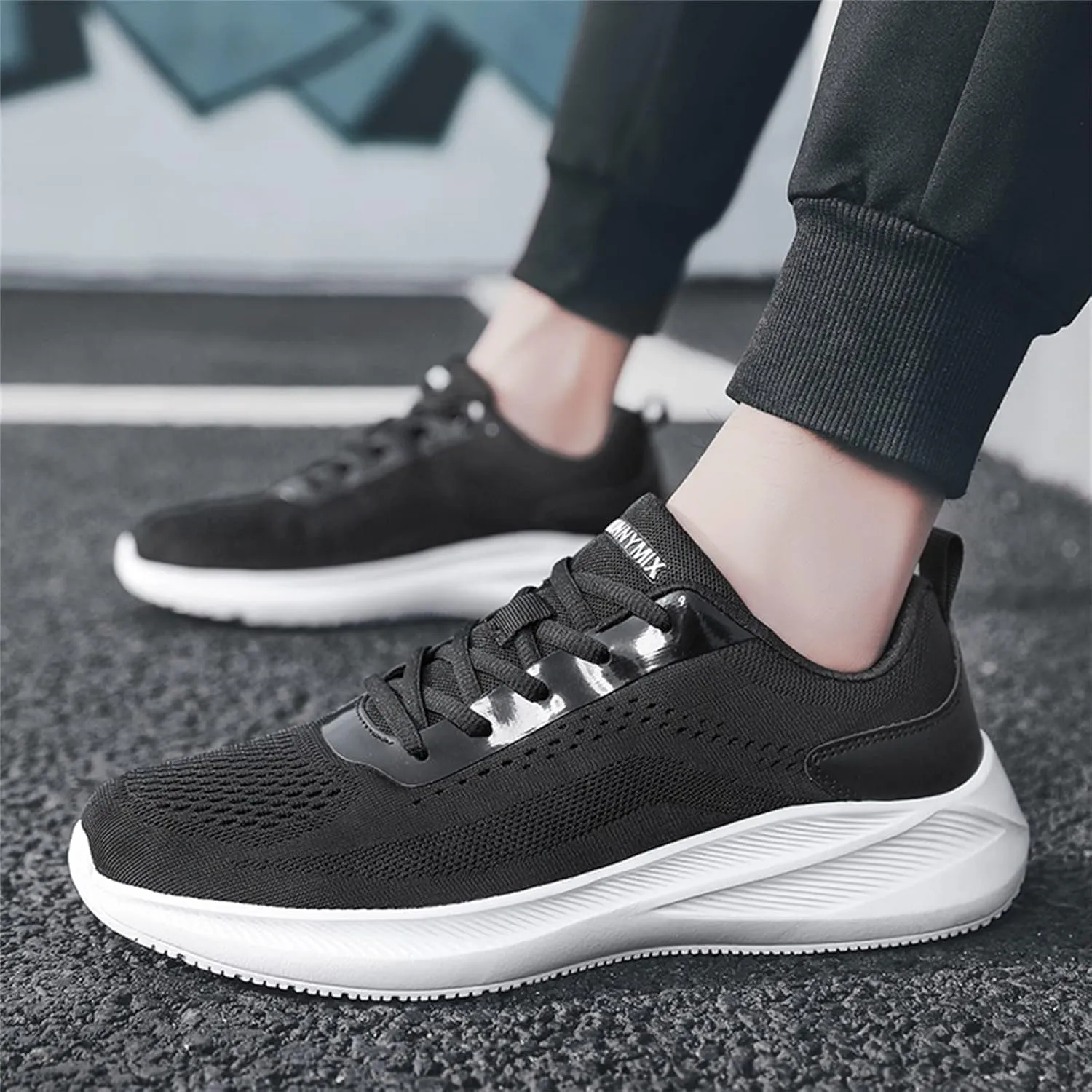 Mens Casual Cushion Running Shoes Breathable Mesh Thick Sole Comfy Walking Shoes with Arch Support Non-Slip Lightweight Tennis Sneakers for Men Low Top Soft Sole Travel Daily Work Footwear