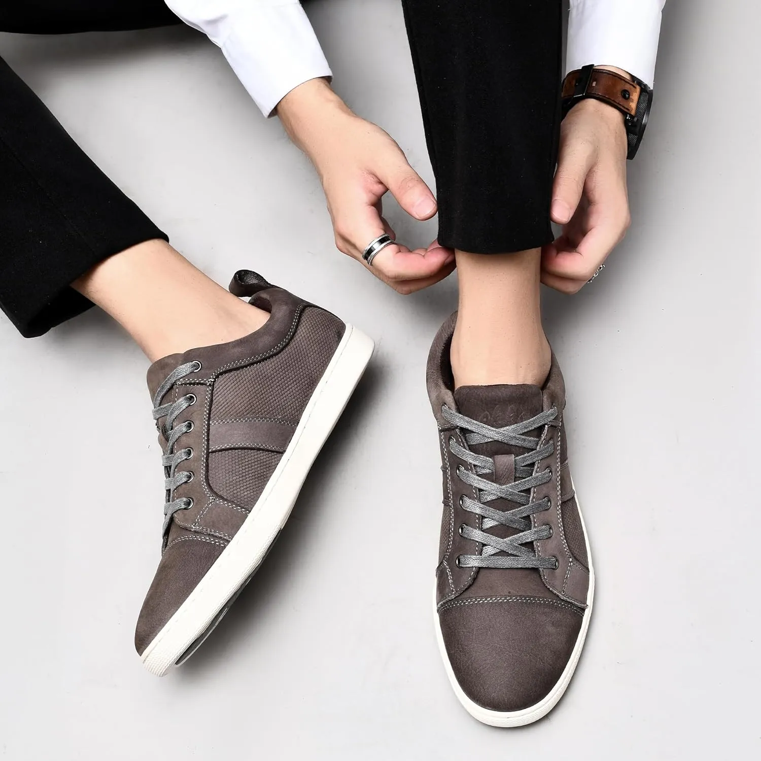Men's Casual Leather Sneakers Fashion Oxford Sneaker Shoes Comfortable Daily Walking Shoe for Men