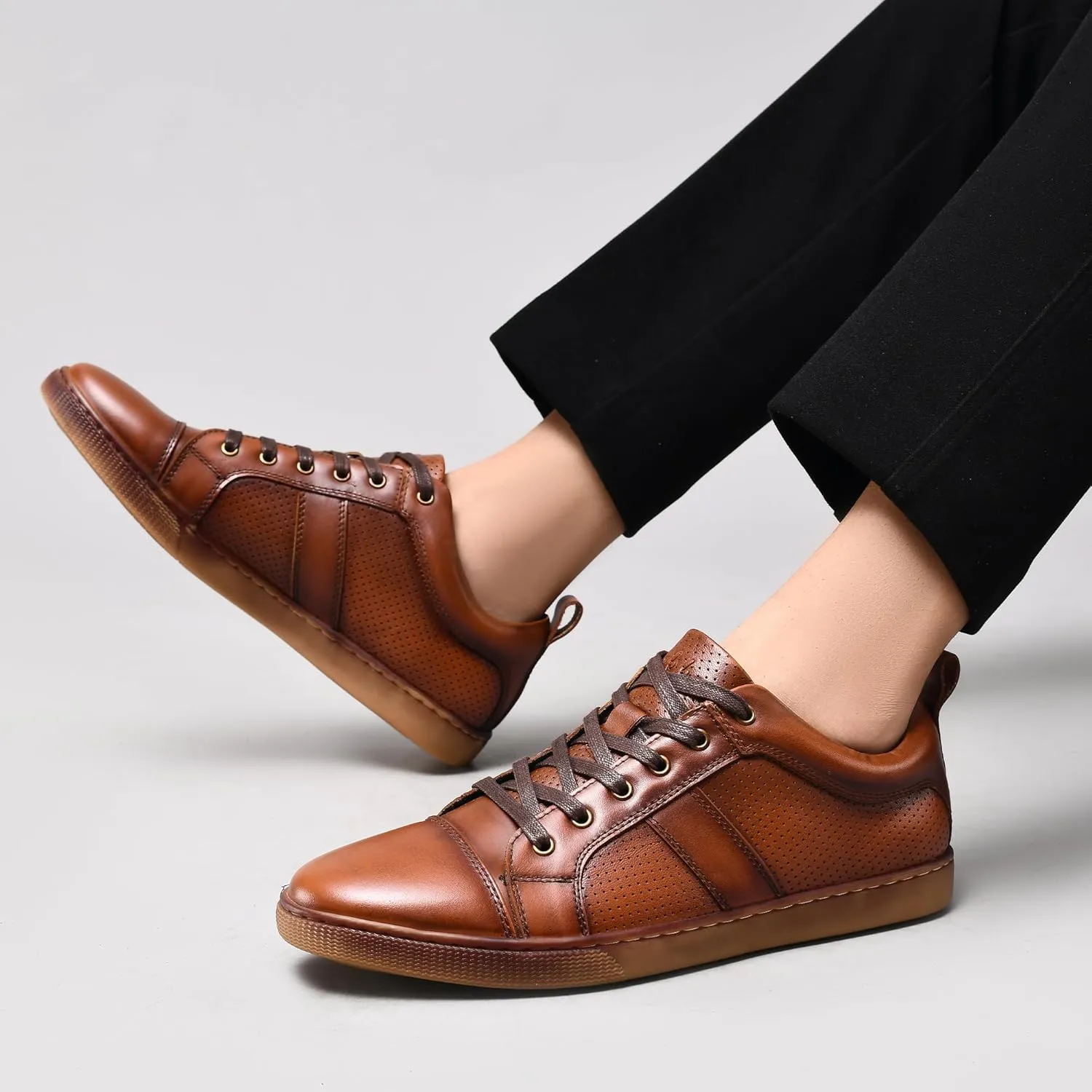 Men's Casual Leather Sneakers Fashion Oxford Sneaker Shoes Comfortable Daily Walking Shoe for Men