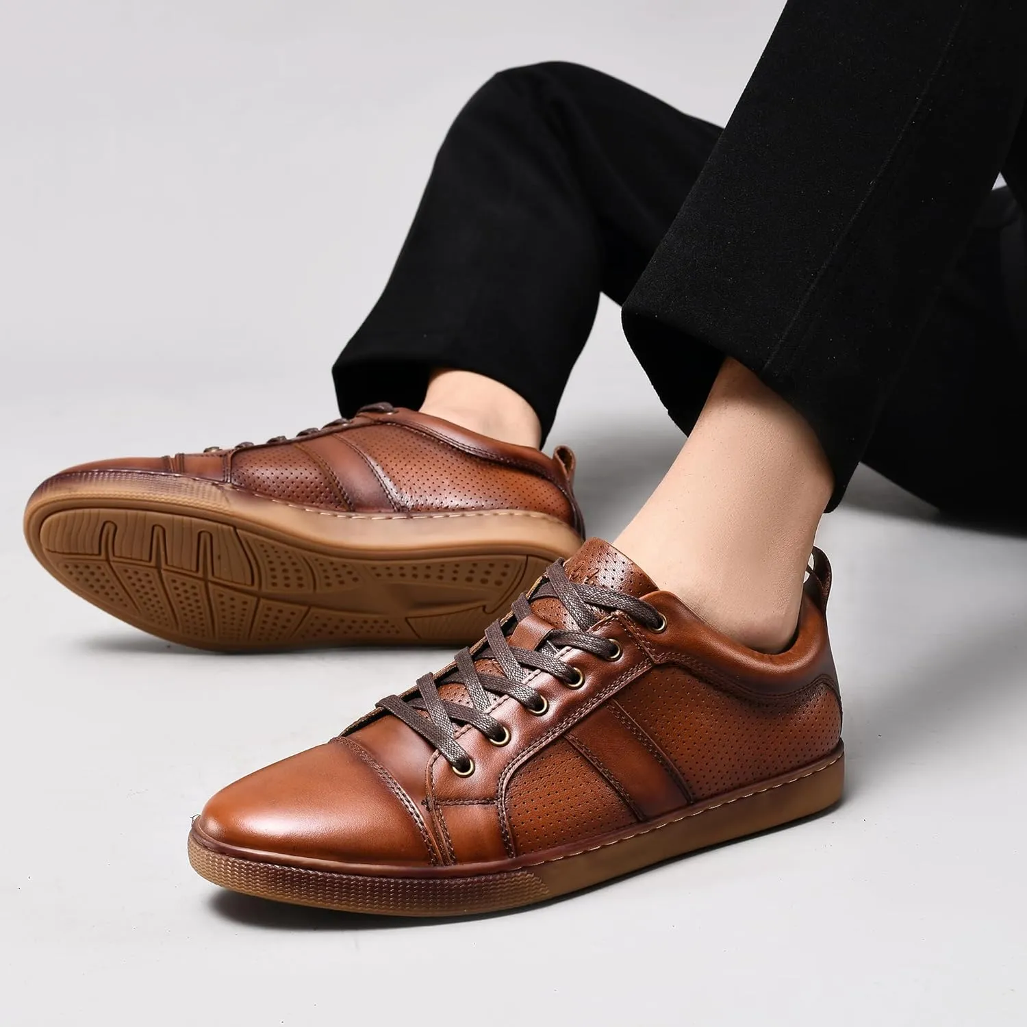 Men's Casual Leather Sneakers Fashion Oxford Sneaker Shoes Comfortable Daily Walking Shoe for Men