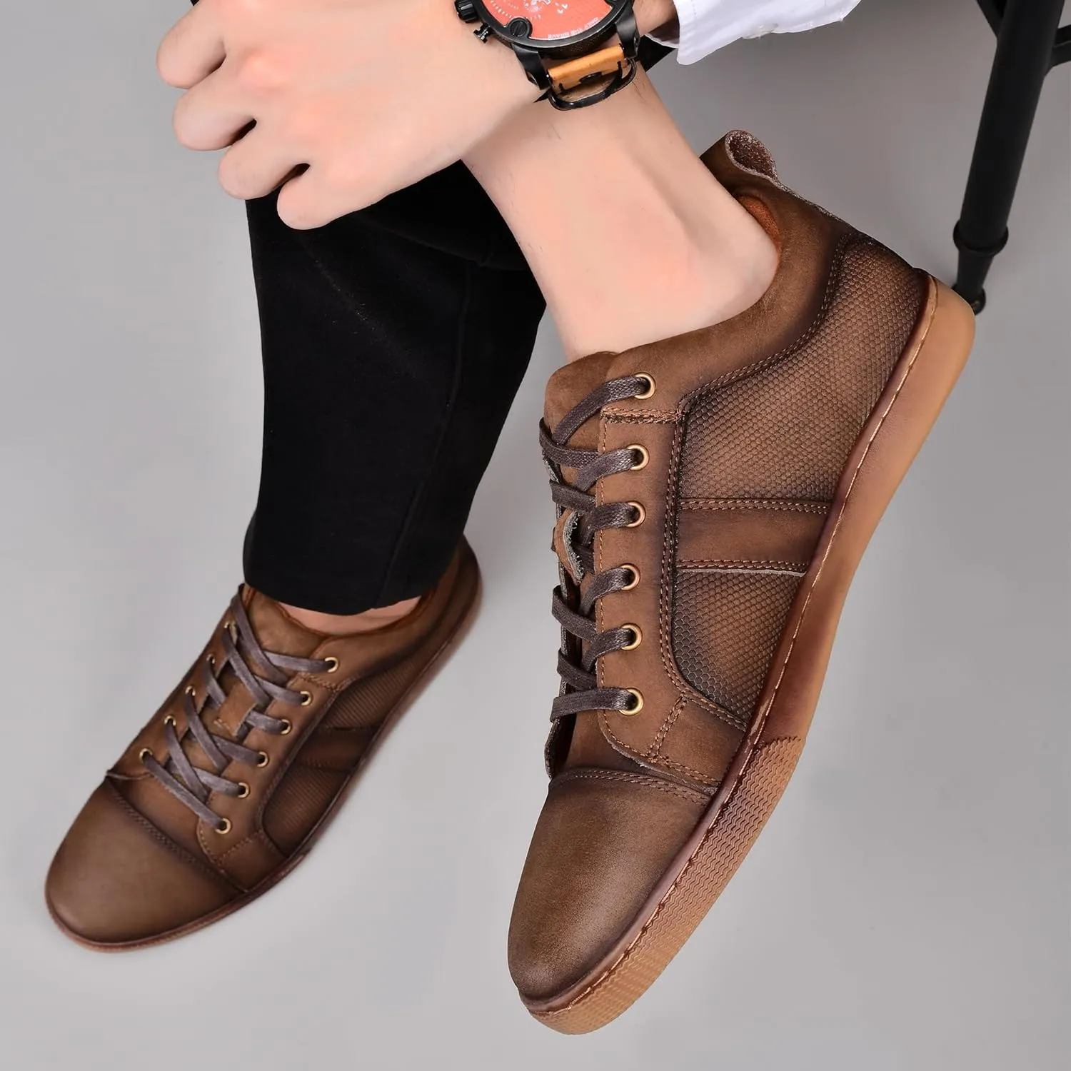 Men's Casual Leather Sneakers Fashion Oxford Sneaker Shoes Comfortable Daily Walking Shoe for Men