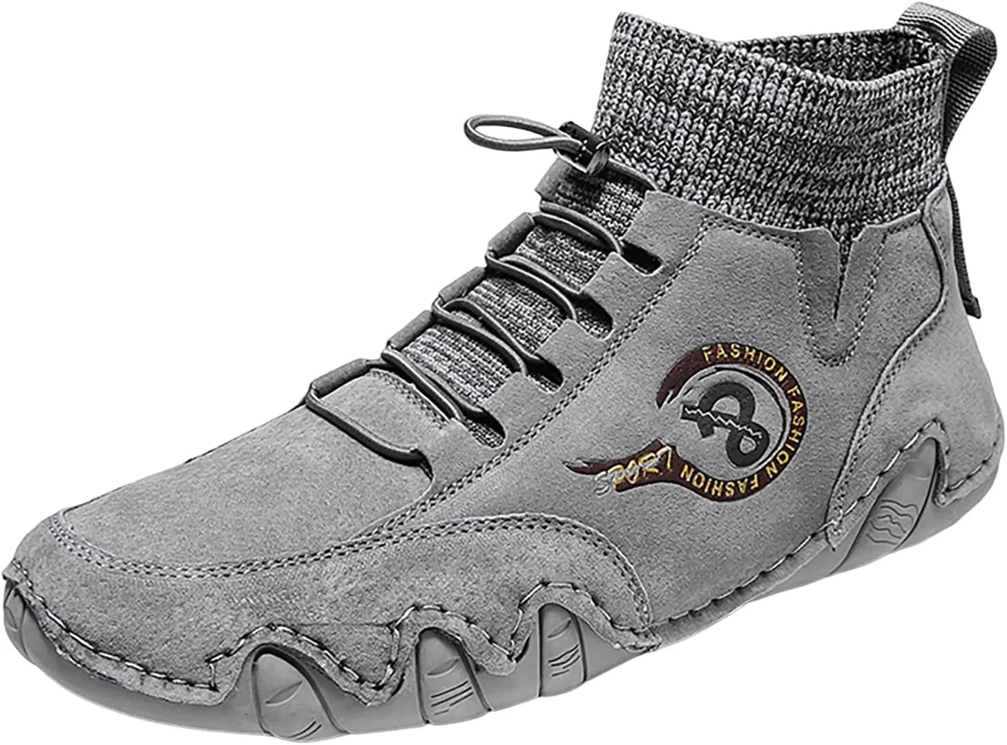 Men's Casual Shoes Korean Version High Top Shoes Round Toe Breathable Daily Dad's Sneaker Crease Shield Men