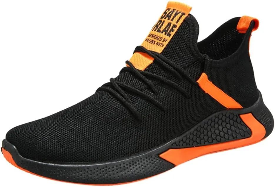 Mens Cushion Running Shoes Breathable Mesh Knit Lightweight Sports Shoes for Men Comfy Arch Support Casual Lace Up Fitness Sneakers Durable Summer Shoe for Men Gym Hiking