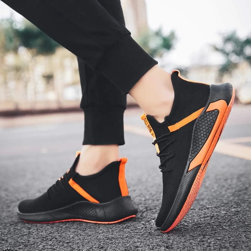 Mens Cushion Running Shoes Breathable Mesh Knit Lightweight Sports Shoes for Men Comfy Arch Support Casual Lace Up Fitness Sneakers Durable Summer Shoe for Men Gym Hiking