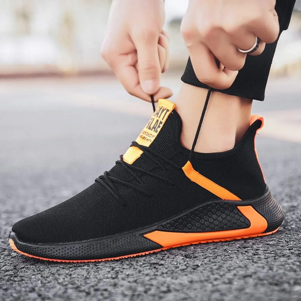 Mens Cushion Running Shoes Breathable Mesh Knit Lightweight Sports Shoes for Men Comfy Arch Support Casual Lace Up Fitness Sneakers Durable Summer Shoe for Men Gym Hiking