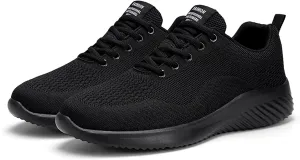 Mens Cushion Running Shoes with Durable Sole Breathable Mesh Knit Walking Shoes with Arch Support Comfy Lightweight Tennis Sneakers for Men Daily Work Wear Gym Fitness Footwear