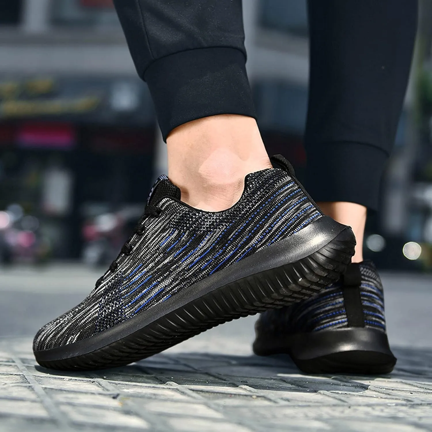 Mens Fashion Sports Sneakers Low Top Arch Support Walking Shoes Breathable Mesh Knit Non-Slip Sneakers for Men Comfy Durable Cushion Tennis Shoes Lightweight Gym Fitness Footwear