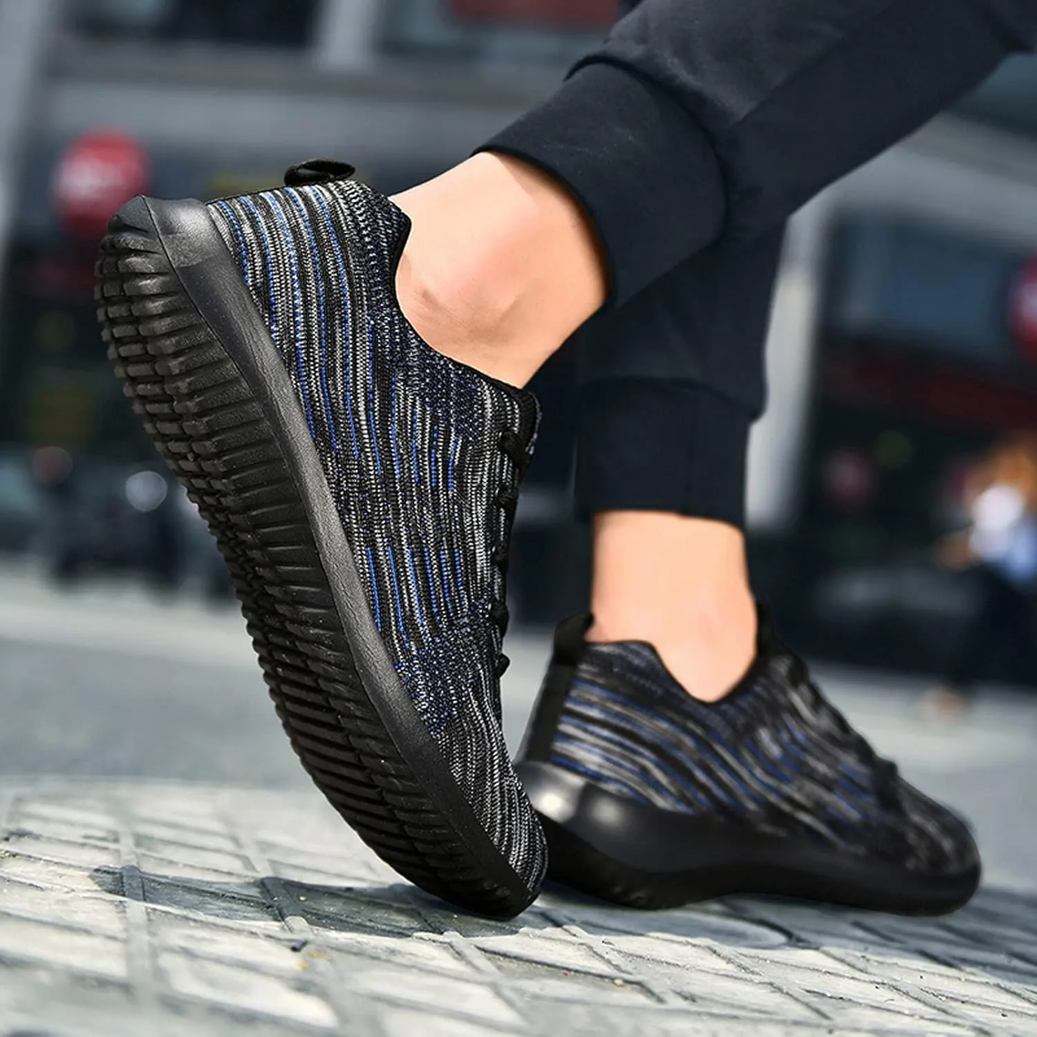 Mens Fashion Sports Sneakers Low Top Arch Support Walking Shoes Breathable Mesh Knit Non-Slip Sneakers for Men Comfy Durable Cushion Tennis Shoes Lightweight Gym Fitness Footwear