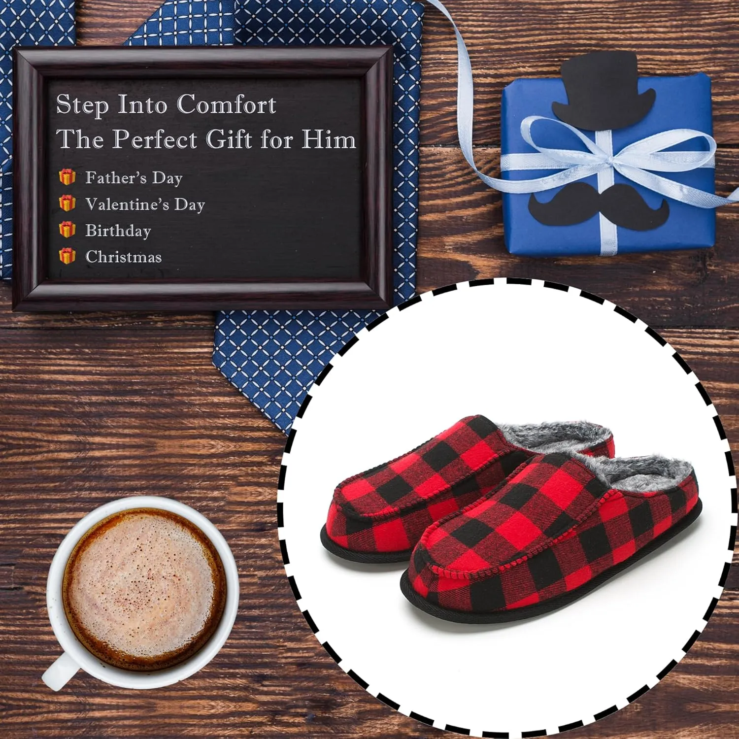 Men's House Slippers, Cozy Non-slip Home Shoes, Warm Comfy Indoor Outdoor Moccasin Slip Ons, Unique Christmas Gifts